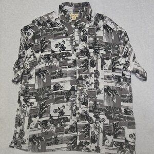 Panama Jack Button Down Mens XXL Gray Motorcycle Club Maui Hawaii Shirt
